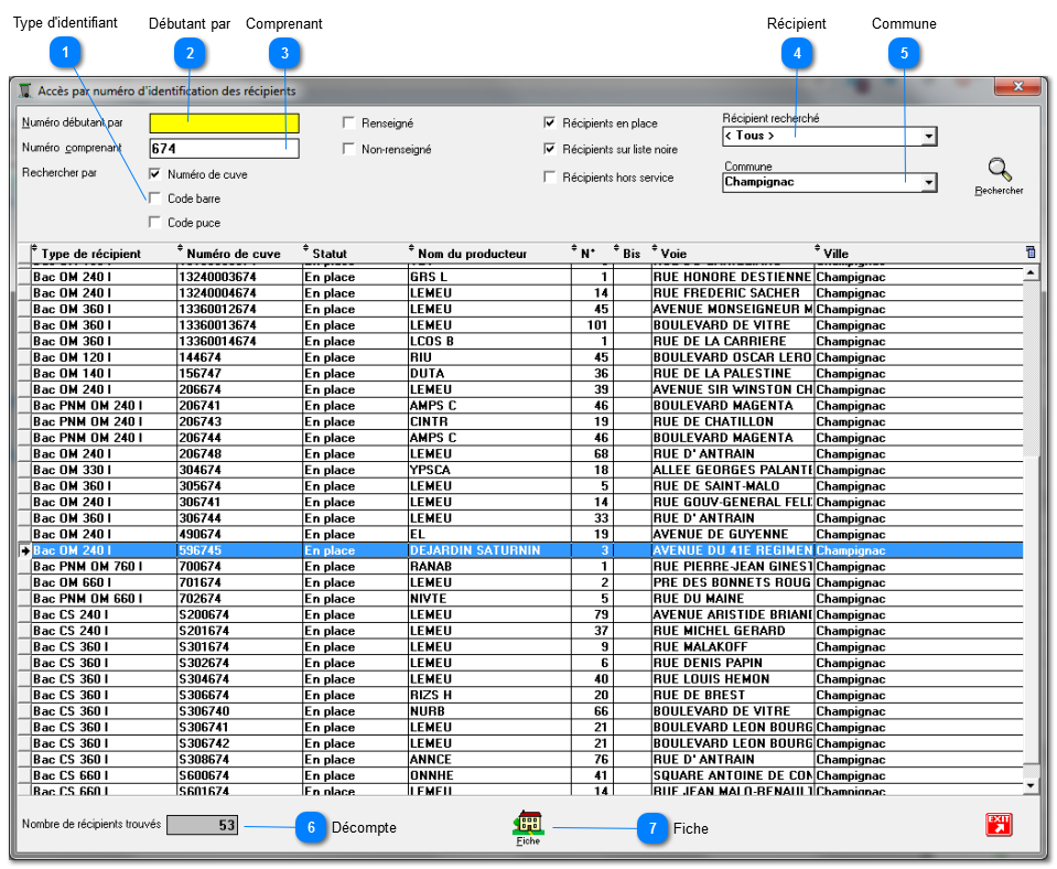 5.1.3. Accès par numéro d'identification des récipients
