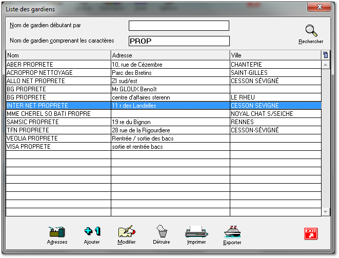 5.1.5. Accès par nom du gardien