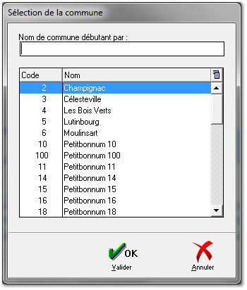 5.7.1. Sélection de la commune