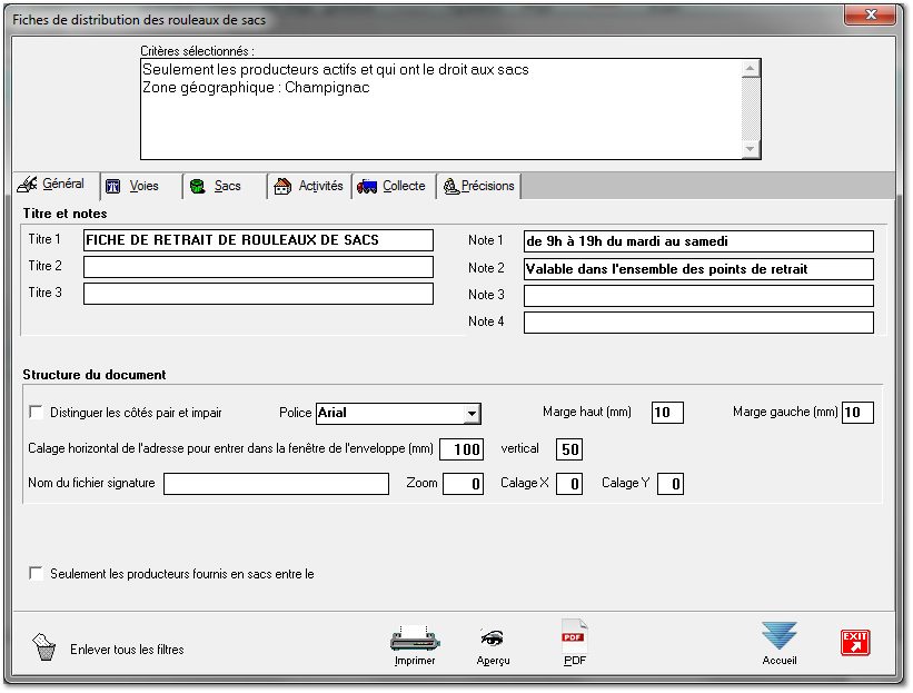 6.4.3. Fiches de distribution des rouleaux de sacs
