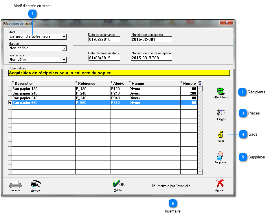 7.3. Entrées en stock